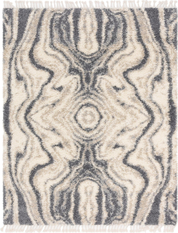 Unique Loom Hygge Shag Valley Machine Made Abstract Rug Gray, Beige/Ivory 8' 0" x 10' 0"