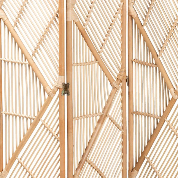 English Elm Modern Rattan Tri-fold Room Divider Woven Geometric Panels for Bohemian Spaces B2750P420386
