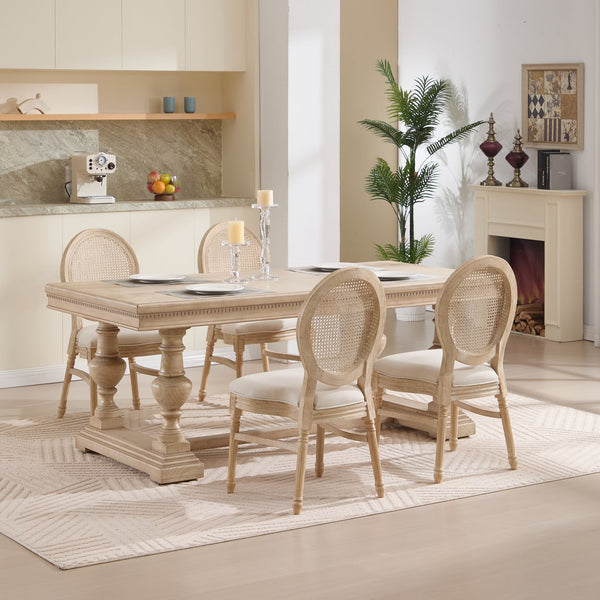 English Elm French Country Dining Chairs Set Of 2 - Upholstered Rattan Back, Stackable, Elegant For Any Space W3426P322684