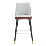 English Elm Modern Two-Tone Pu Bar Stool - Brown and Light Gray Spliced Chairs With Gold Decorated Legs.Brown and Light Gray Spliced,Black Metal Legs,Set Of 2 Chairs.