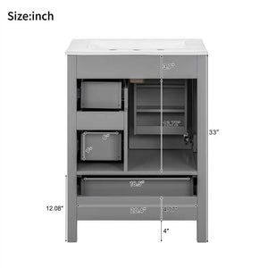 English Elm Modern 24 Inch Bathroom Vanity Solid Wood Cabinet with Ceramic Sink and Soft Close Storage Gray N729P292859E