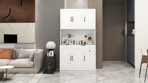 English Elm Kitchen Island with Extensible Wood Top Spice Towel Rack Storage on Casters W282S00034