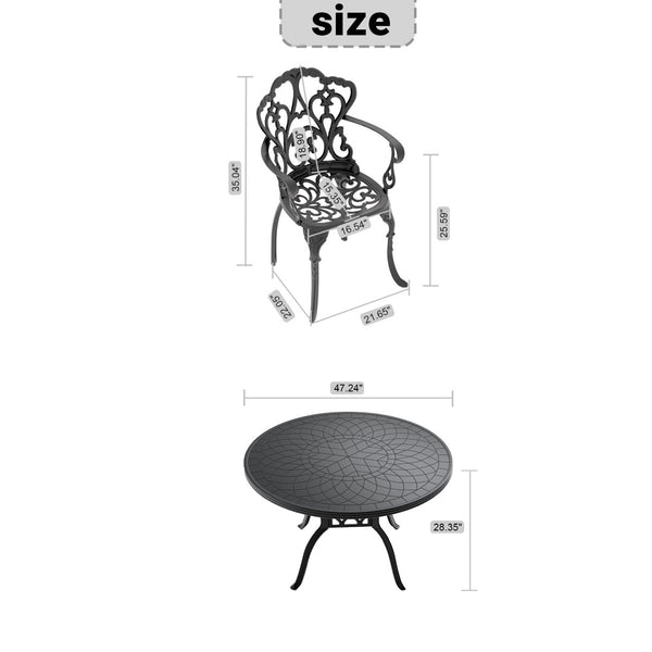 English Elm 5-piece Cast Aluminum Outdoor Dining Set with Ornate Relief Patterned Chairs and Table W1710S00558