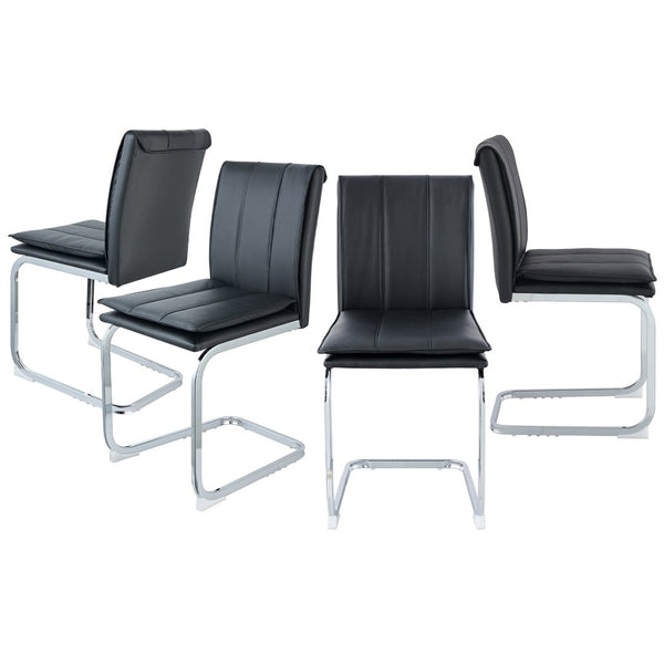 English Elm Modern Pu Leather Cantilever Dining Chairs Set of 4 with Steel Arc Frame for Kitchen Black And Silver W5123P454214