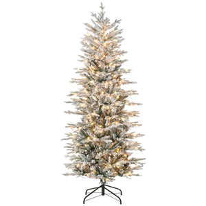English Elm Homcom 6Ft Snow Flocked Prelit Christmas Tree With 250 Warm Lights, Easy Setup & Flame Retardant Base W2225P229315