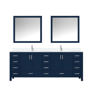 English Elm Navy Double Bath Vanity 84" W x 22" D with White Quartz Top, Chrome Faucet & 34" Mirrors, Durable Finish B2731S01068