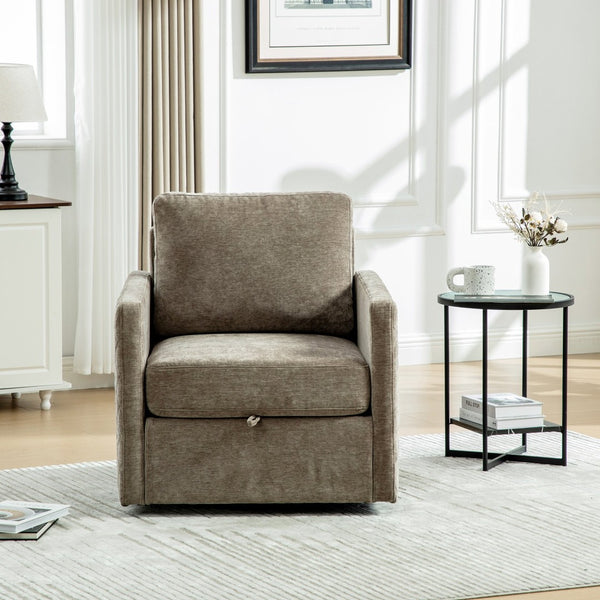 English Elm 29.5''w Chenille Swivel Club Chair with Hidden Storage Tufted Square Seat for Reading Nooks Taupe W3118P419158