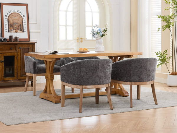 English Elm Mid Century Barrel Accent Chair Chenille Upholstery Rubberwood Legs Dining Room Gray W1143P449341
