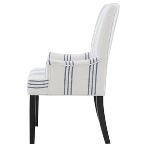 English Elm Draper Striped Polyester Dining Arm Chair with Matte Black Rubberwood Frame Modern B062P441430