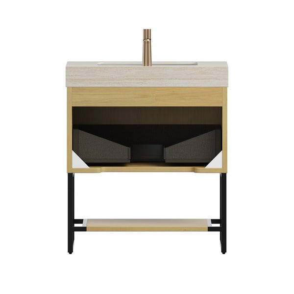 English Elm Yolan 30 Inch Freestanding Bathroom Vanity Plywood Cabinet Sintered Stone Top Oak Finish Beige,Black,Golden Oak W2615S00651