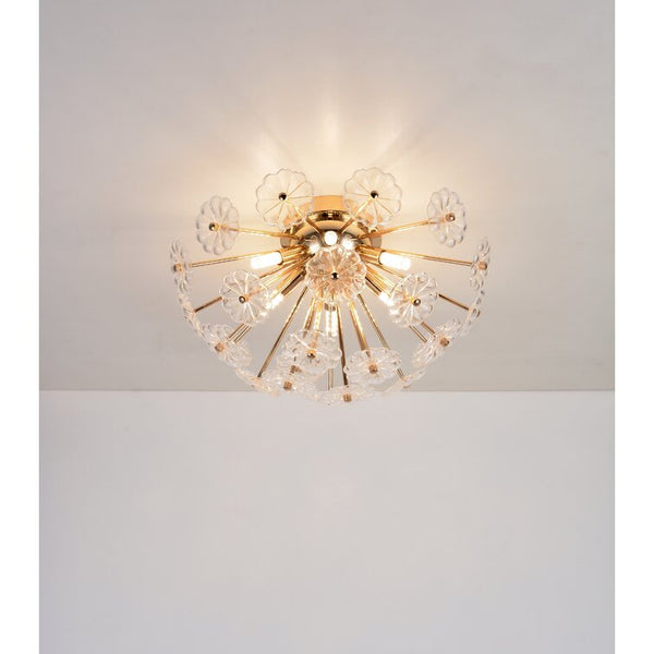English Elm Gold Elegant Flush Mount Ceiling Light with Crystal Petal Design, 19.7" Brass Fixture, 6×G9 Sockets W2738P314593