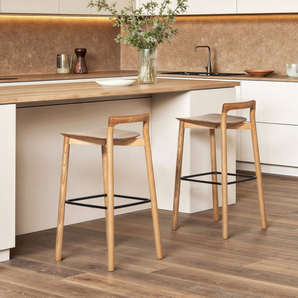 English Elm Jennifer Taylor Home - Sven Modern 30" Low Back Ash Wood Barstool with Black Iron Footrest — Durable, Sustainable Design Brown B2719P391774
