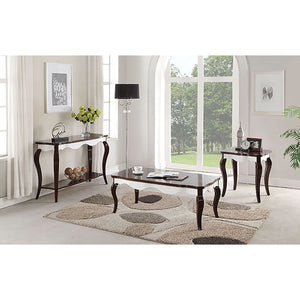 English Elm Walnut Elegant White Sofa Table with Scrolled Apron and Cabriole Legs — Classic Display Piece, 48.5" wide B062P189246