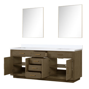 English Elm Grey Oak Double Bath Vanity Set With White Quartz Top & 36" Frameless Mirrors For Modern Elegance B2731S01559