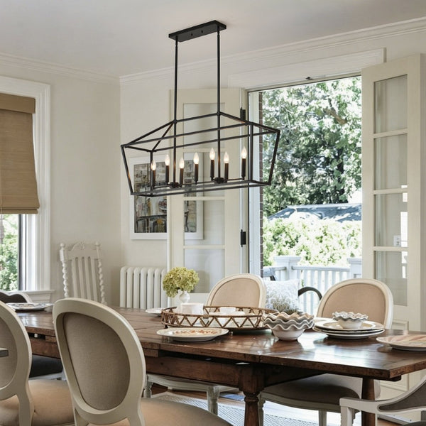 English Elm 7-light Industrial Matte Black Linear Pendant for Kitchen Island or Dining Room W5008P465026