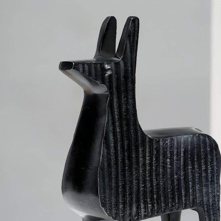 English Elm Black Ribbed Llama Sculpture - Whimsical Aluminum Table Decor For Modern Home & Office Accents B346P336931