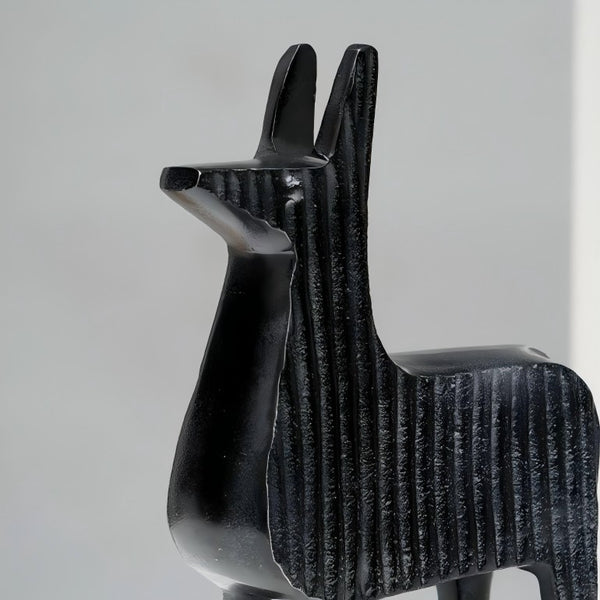 English Elm Black Ribbed Llama Sculpture - Whimsical Aluminum Table Decor For Modern Home & Office Accents B346P336931