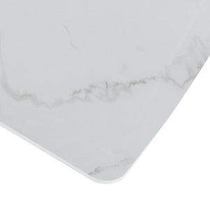 English Elm 47.24"-63"Modern Rectangle Dining Table with Extendable Top, Printed Marble Look, Sturdy Steel Base & Storage White W757P331962