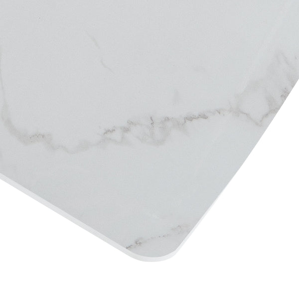 English Elm 47.24"-63"Modern Rectangle Dining Table with Extendable Top, Printed Marble Look, Sturdy Steel Base & Storage White W757P331962