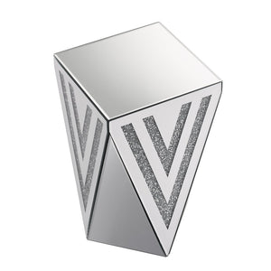 English Elm Inverted Triangle Mirrored Side Table with Crystal Inlays for Glam Living Spaces W1005P416726