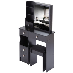 English Elm 29.2" Compact Vanity Table Set With Cushioned Stool & Sliding Mirror - Stylish Storage For Small Spaces W936P202257