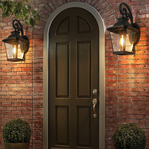 English Elm 14" Vintage Farmhouse Outdoor Wall Sconces 2 Pack Matte Black Aluminum Clear Glass W2312P415973