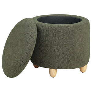 English Elm Corvair Plush Faux Sheepskin Round Storage Ottoman with Hidden Compartment and Natural Wood Feet - Cozy Accent Seat Green B062P299980