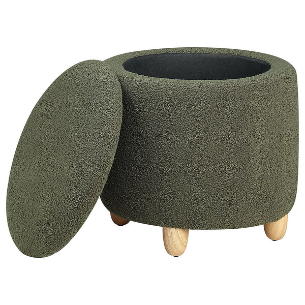 English Elm Corvair Plush Faux Sheepskin Round Storage Ottoman with Hidden Compartment and Natural Wood Feet - Cozy Accent Seat Green B062P299980