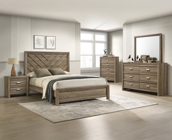 English Elm 1pc Full Panel Bed with Plush Channel Tufted Headboard, Neutral Finish, Contemporary Frame, Simple Assembly Light Brown 59.45 L x 33.54 W x 5.16 H B2741S00603