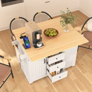 English Elm K&k Rolling Kitchen Island with Drop Leaves Power Outlet Drawers and Spice Rack White N707S186617W