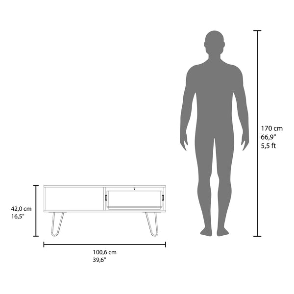 English Elm Taylor Coffee table with Hairpin Legs White & Light Oak – Compact Engineered Wood, Drawer + Shelf for Stylish Storage and Durable Modern Living Room Furniture B092P254742