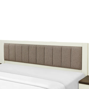 English Elm Christopher Knight Home® - King Upholstered Bed Frame with 108" Headboard and 2 Floating Nightstands, White & Brown Modern Storage N758K020304W