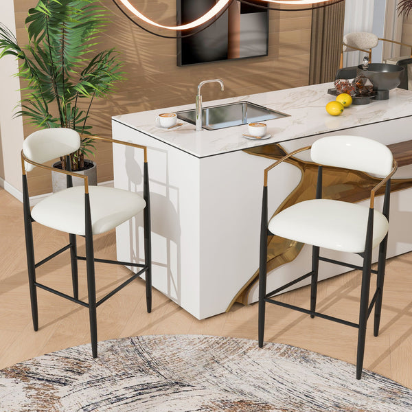 English Elm Christopher Knight Home® - Barstools Set Of 2 - Modern Upholstered Kitchen Stools With Back, Beige Faux Leather & Black Legs N779P248198P
