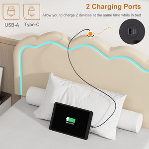 English Elm Queen Boucle Upholstered Platform Bed Frame with Padded Headboard, Modern Rounded Corners, No Box Spring Required, Ancient White W295P304415