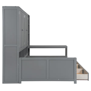 English Elm Full Size Wooden Daybed With Desk, Drawers, Shelves – Stylish Space-Saving Solution In Gray! N820S00055E