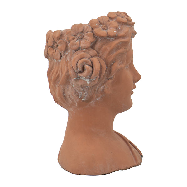 English Elm 9x5.5x9.5" Brown Head Bust Planter, Greek-Style Cement Face Vase for Indoor Outdoor Garden Decor with Classic Sculptural Charm W2078P201073