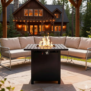 English Elm 30”width Propane Square Fire Pit Table 50000 Btu Powder Coated Patio Entertainer B082P454966