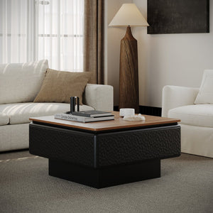 English Elm 31 Inch Lift Top Square Coffee Table Hammered Panels Hidden Storage Mid Century W2263P412388