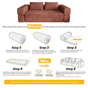 English Elm Sofa Convertible Memory Foam Sleeper Couch with Rectangle Pillow & Removable Cushions, Modern Chenille Lounge for Bedroom Orange W3670P355577