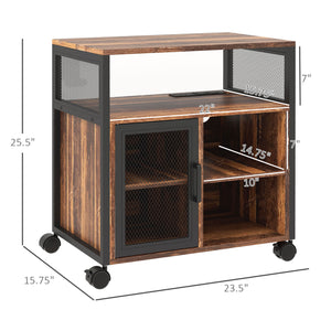 English Elm Vinsetto Rustic Brown Mobile Printer Stand with USB & AC Outlets, Adjustable Shelves, Wheels W2225P173911