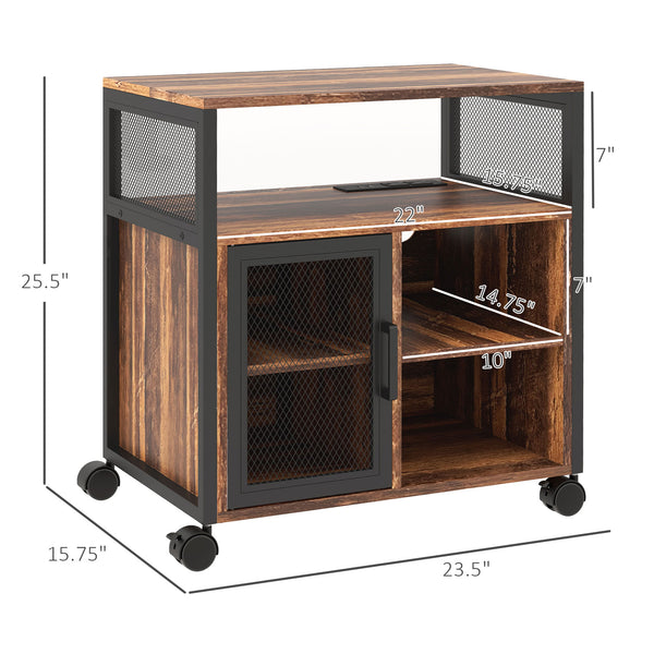 English Elm Vinsetto Rustic Brown Mobile Printer Stand with USB & AC Outlets, Adjustable Shelves, Wheels W2225P173911