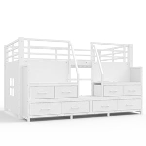 English Elm Twin Low Loft Bed with Shelves Fabric Drawers and Under Bed Study Nook Metal Frame Light White W5305S00042