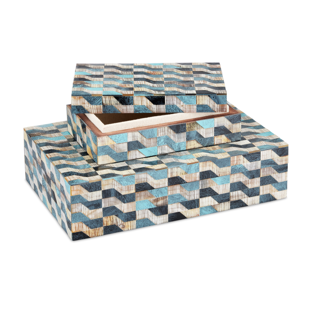 Ezra Decorative Box Set of 2 - Artisan Crafted Bone & Horn with Linen-Lined Interiors, Unique Style