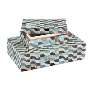 Ezra Decorative Box Set of 2 - Artisan Crafted Bone & Horn with Linen-Lined Interiors, Unique Style
