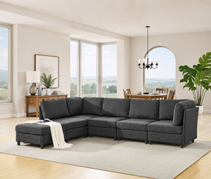 English Elm Modern Foil Fabric Modular Sectional Sofa Reconfigurable Living Room Seating Dark Gray W5568S00049
