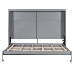 English Elm Queen Murphy Wall Bed Rattan Cabinet Front Folds Slim for Studio or Guest Room Gray N708S00012E-2