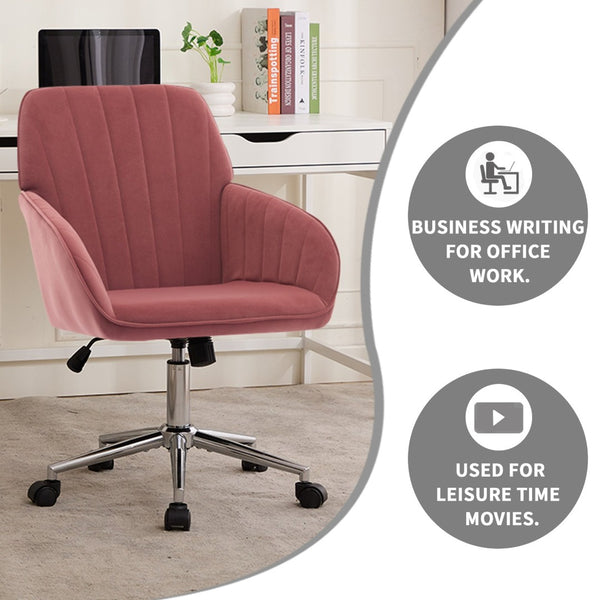 English Elm Ty Adjustable Office Chair - Ergonomic Rose-Red Velvet Swivel Seat For Ultimate Comfort & Support W2311P199110-GIGA