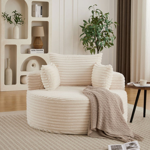 English Elm 50"l Corduroy Oversized Sleeper Chair with Neck Pillow Support for Lounge or Bedroom Beige W834P405862