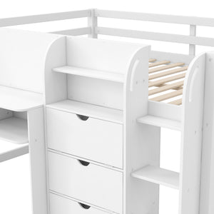 English Elm Full Size Low Loft Bed With Desk, Storage Solutions & Whiteboard For Creative Learning – White Finish N7090005005K