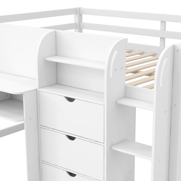 English Elm Full Size Low Loft Bed With Desk, Storage Solutions & Whiteboard For Creative Learning – White Finish N7090005005K